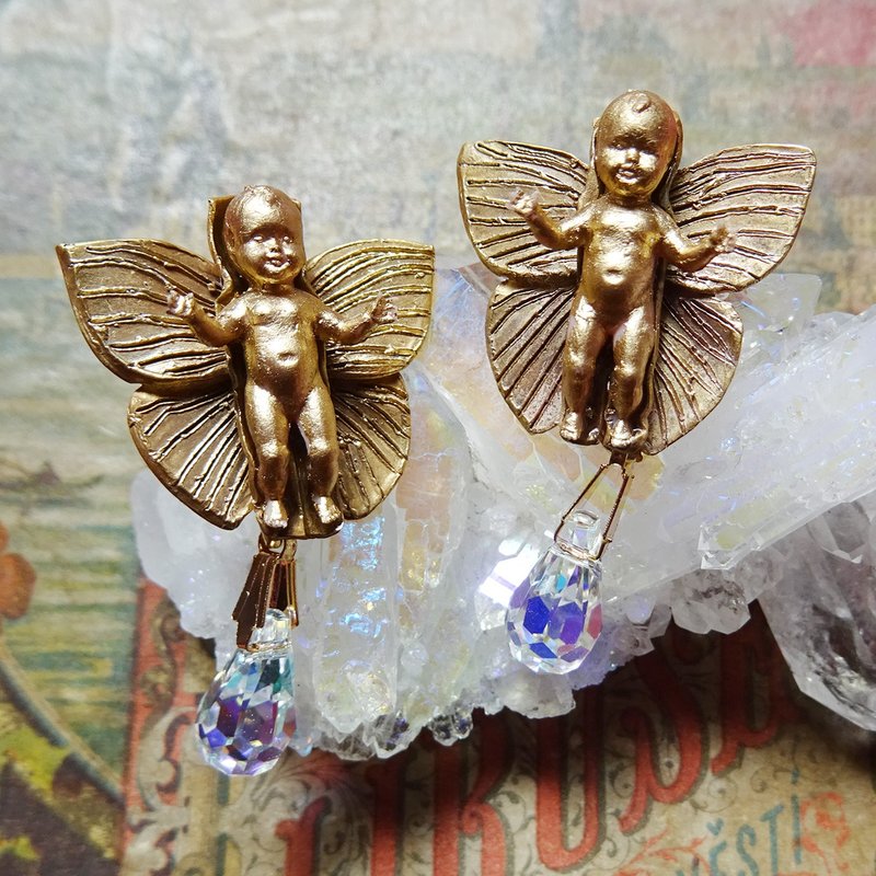 Sedmikrasky Butterfly Doll Earrings / Aurora - ต่างหู - โลหะ สีทอง