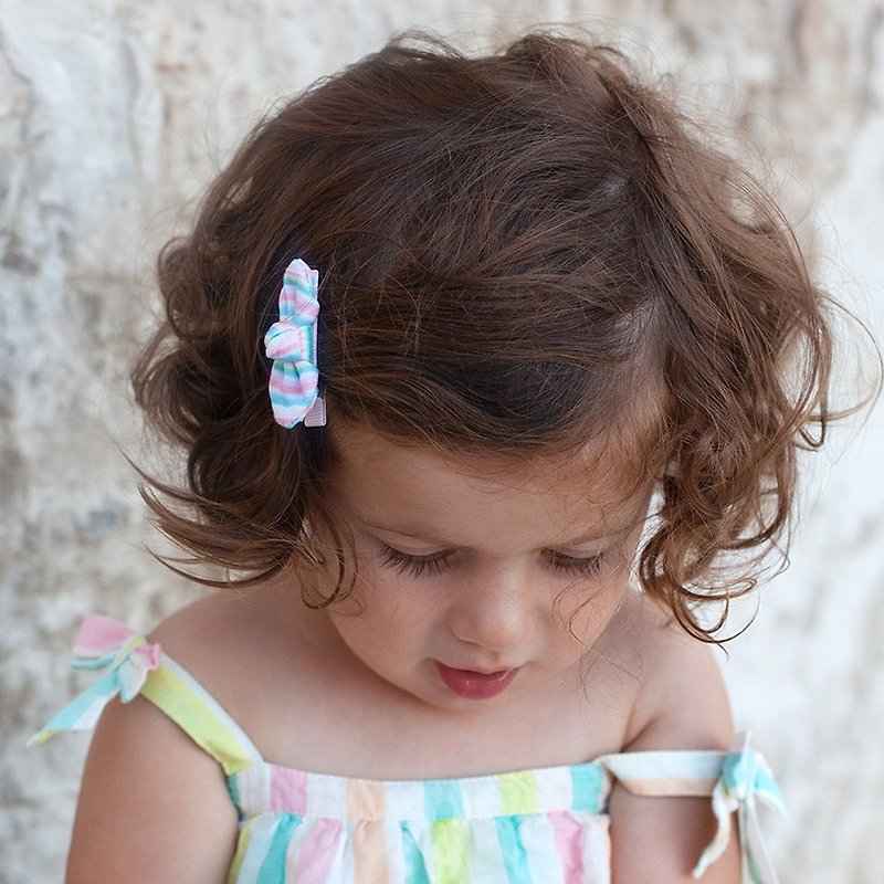 American Joli Sophie bow small hairpin 2 into - white powder pink blue stripes JSHC2PDRS - Bibs - Cotton & Hemp 