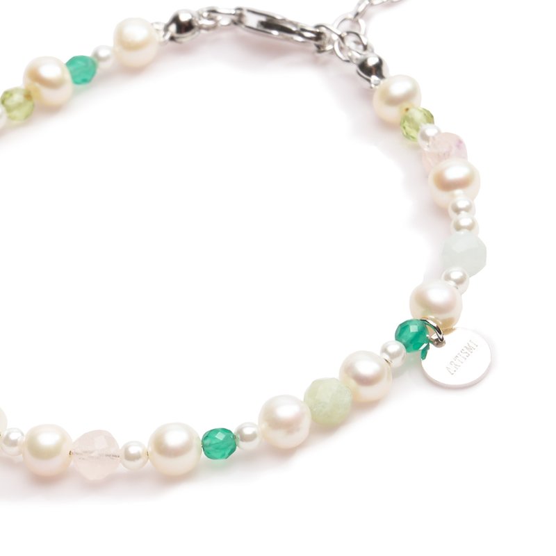 松綠珍珠手鍊 Turquoise Green Fresh Water Pearl Bracelet - 手鍊/手環 - 珍珠 金色