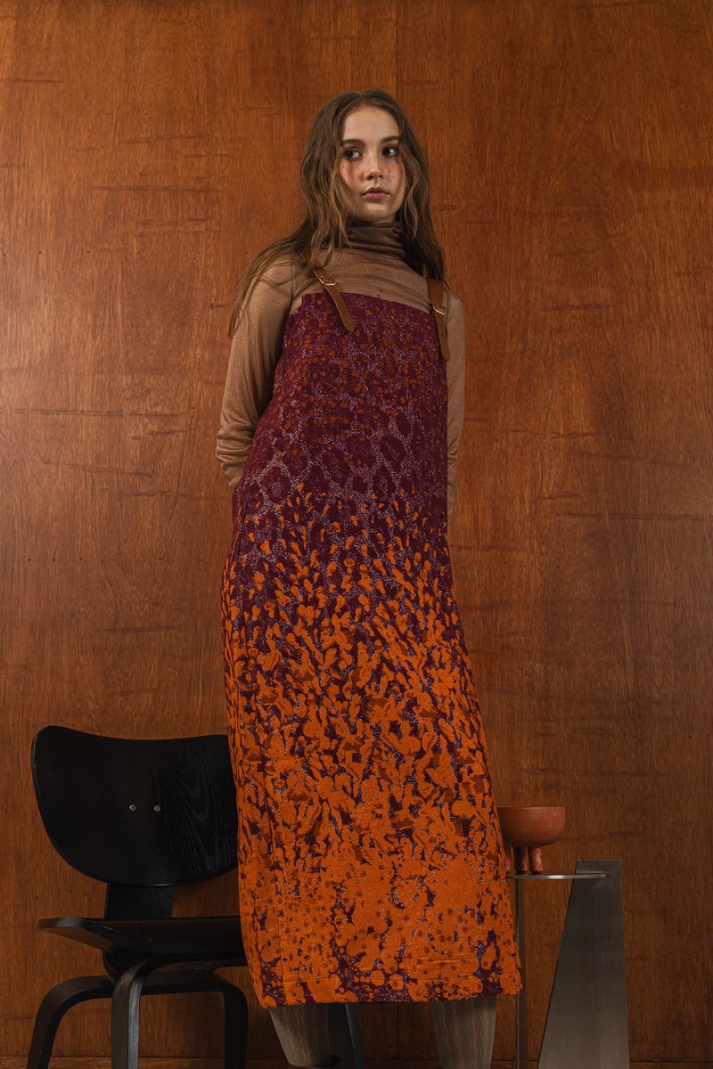 ウールフローラルファブリックミディドレス - ワンピース - ウール レッド