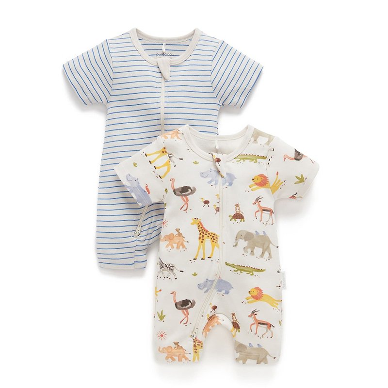 Australian Purebaby organic cotton baby jumpsuit/newborn onesies 2-piece set watercolor animals - Onesies - Cotton & Hemp 