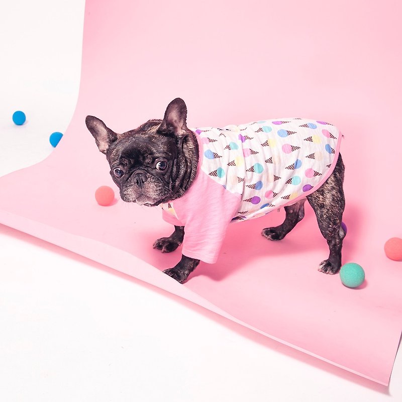 Color Ice Cream Raglan Sleeve Cool Slub Cotton Top-Pink - ชุดสัตว์เลี้ยง - ผ้าฝ้าย/ผ้าลินิน สึชมพู