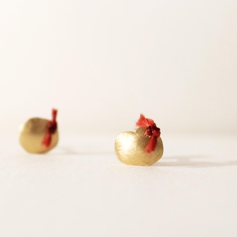 18K Gold Stud Earrings (S) Red Single Item Ladies Minimalist - ต่างหู - เครื่องประดับ สีทอง
