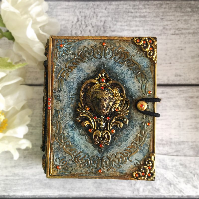 Playing Cards Book box,Vintage Tarot box,Solitaire box, Dark box,Tarot card box - กล่องเก็บของ - ไม้ สีน้ำเงิน