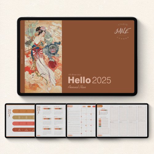 JANE STUDIO電子手帳工作室 古風2025跳轉式日程本每日計劃goodnotes/Notability電子手帳模板