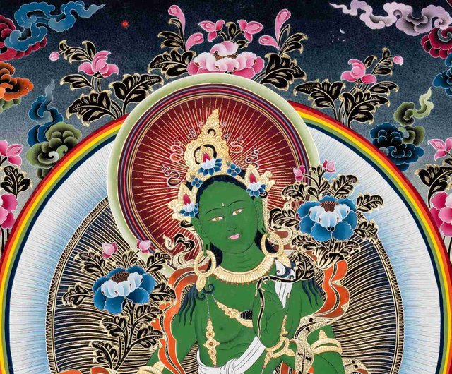 平和な緑 Tara – 伝統的なアート - ショップ Boudha Stupa