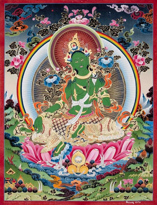 平和な緑 Tara – 伝統的なアート - ショップ Boudha Stupa