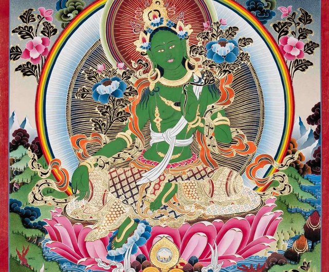 平和な緑 Tara – 伝統的なアート - ショップ Boudha Stupa