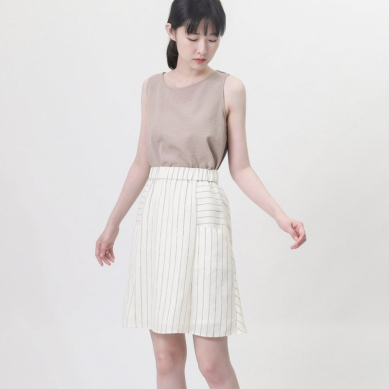 Wild_Unrestrained stitching skirt_9SF254_Linen - กระโปรง - ลินิน ขาว