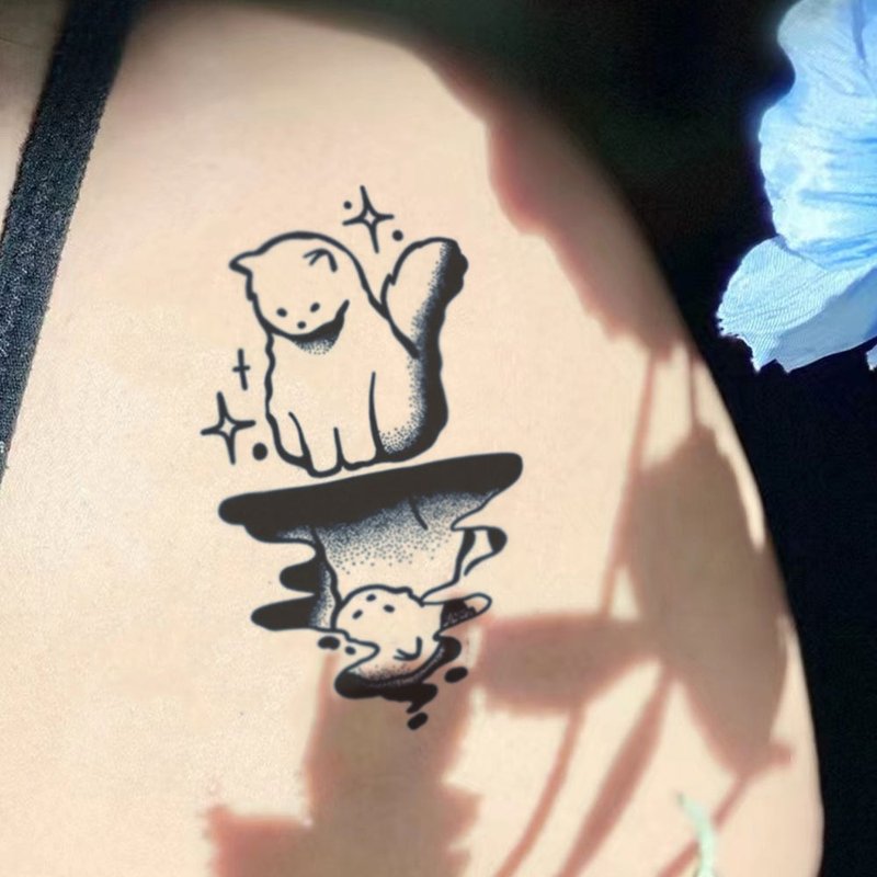 Send 2 pictures [Reflection Cat] Realistic semi-permanent tattoo pattern herbal tattoo stickers simulation long-lasting men and women - สติ๊กเกอร์แทททู - กระดาษ สีดำ