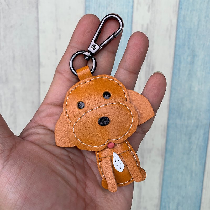 Healing Small Objects Handmade Leather Brown Maltese Hand-stitched Keychain Small Size - Keychains - Genuine Leather Orange