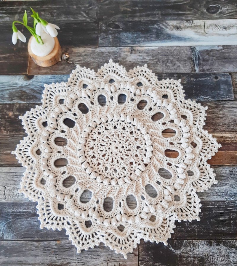 Textured round doily Handmade crocheted doily Lace table centerpiece - Other - Cotton & Hemp White