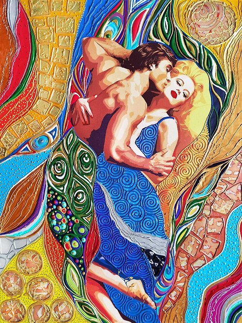 HOUSE-of-the-SUN-Art Love painting. Man and woman love couple portrait. Unique art gift for couple