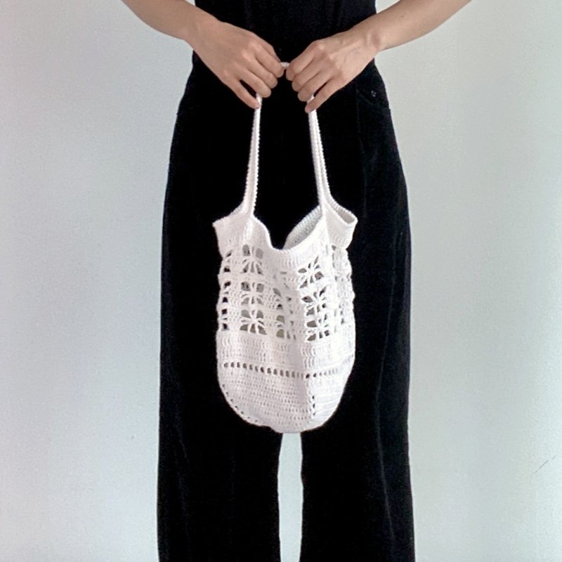 Cotton Daily Garden Net Bag Shoulder Bag - 側背包/斜背包 - 棉．麻 白色