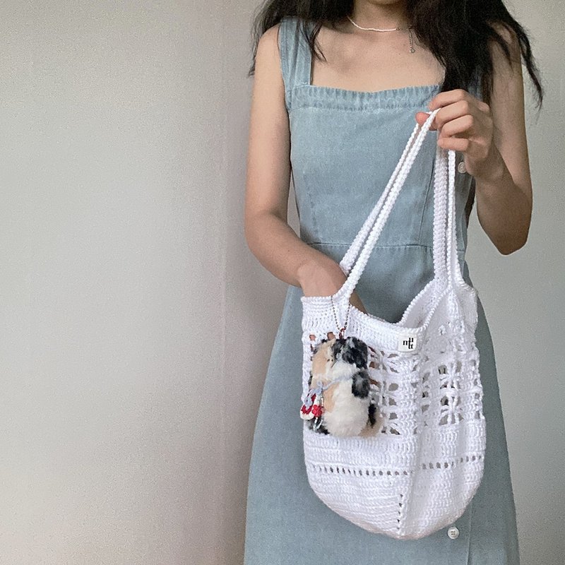 Cotton Daily Garden Net Bag Shoulder Bag - 側背包/斜背包 - 棉．麻 白色