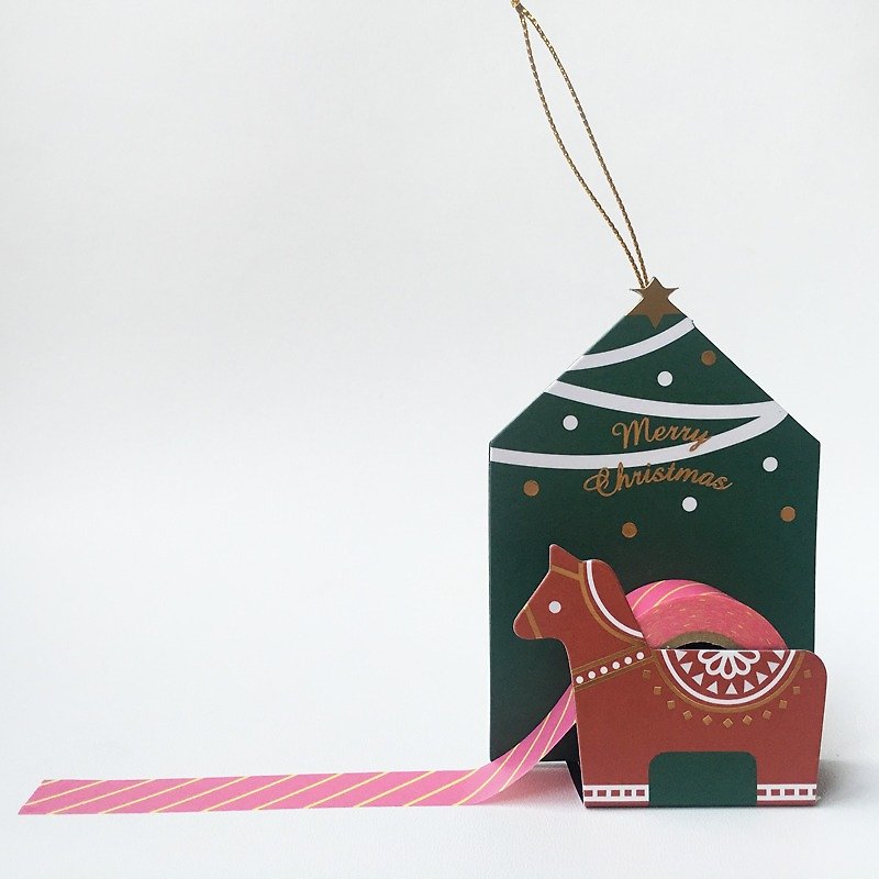 maste Xmas 聖誕吊飾 和紙膠帶 附切割器【木馬 (MST-MKT173-C)】 - 紙膠帶 - 紙 粉紅色