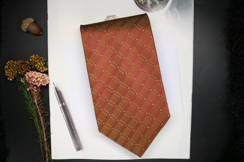 霞光格纹真丝领带休闲百搭学院风necktie - 領帶/領帶夾 - 絲．絹 