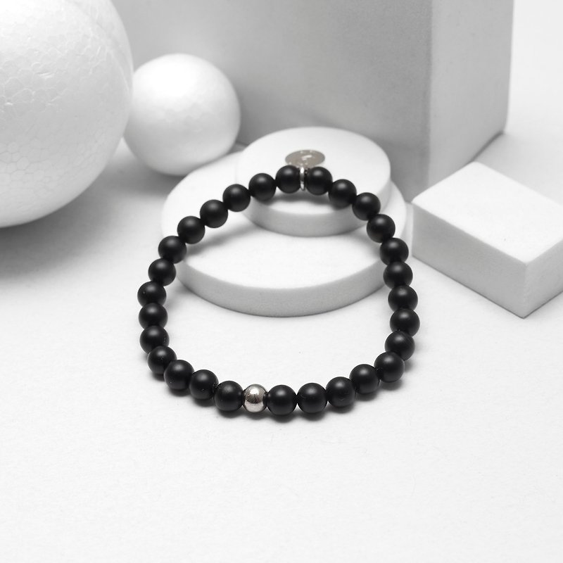 Recovery Matte 6MM Beaded Bracelet (Black) - สร้อยข้อมือ - หิน สีดำ