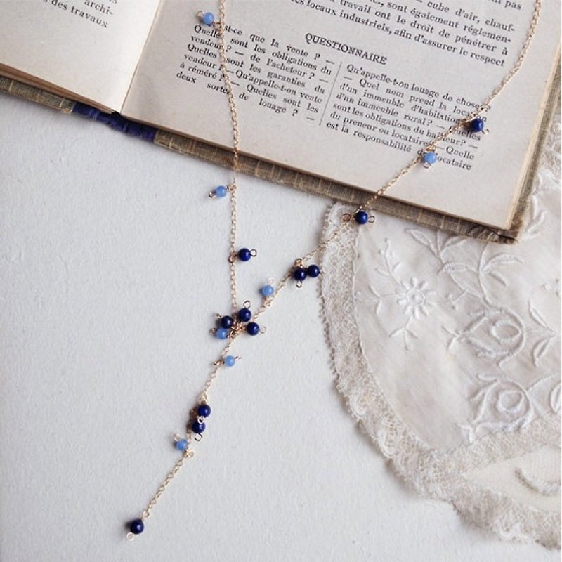 14kgf vintage beads and lapis lazuli of the Milky Way necklace [ii-376] - สร้อยคอ - หิน สีน้ำเงิน