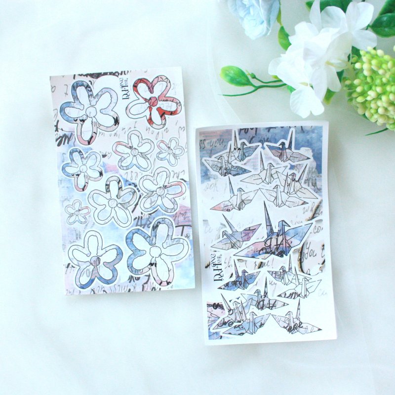Sensitive vintage flower and birld sticker - 貼紙 - 塑膠 