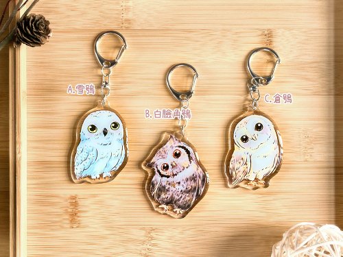 QQかわいいフクロウ透明アクリルチャーム（合計3スタイル