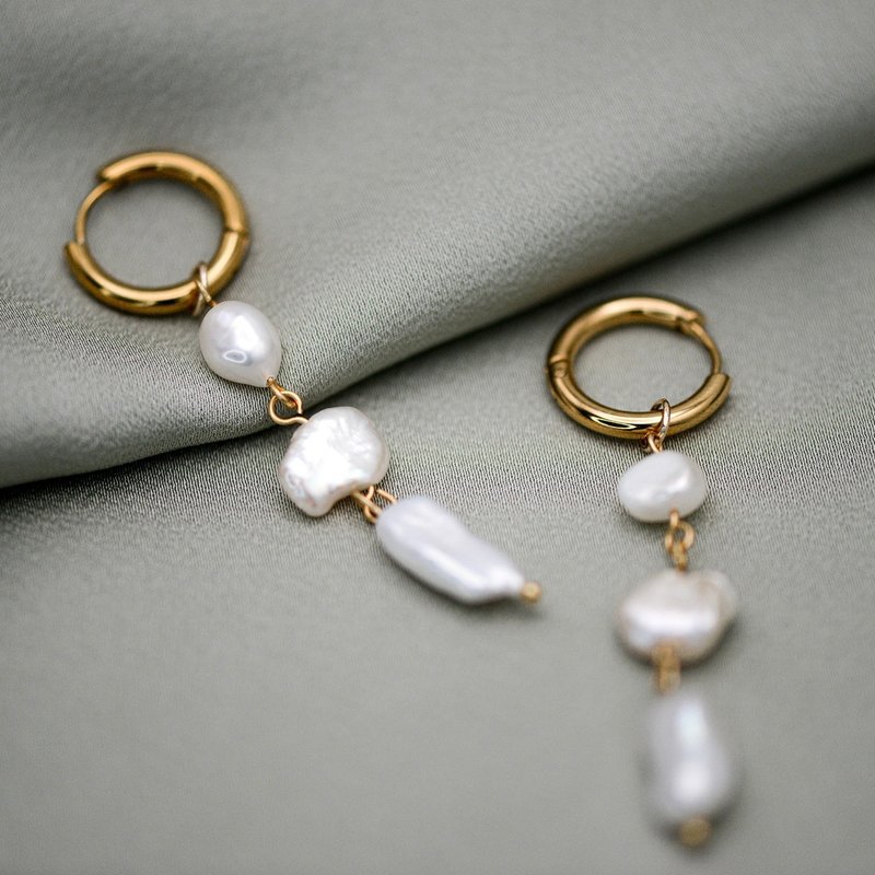 Natural freshwater dangling earring elegant - ต่างหู - ไข่มุก ขาว