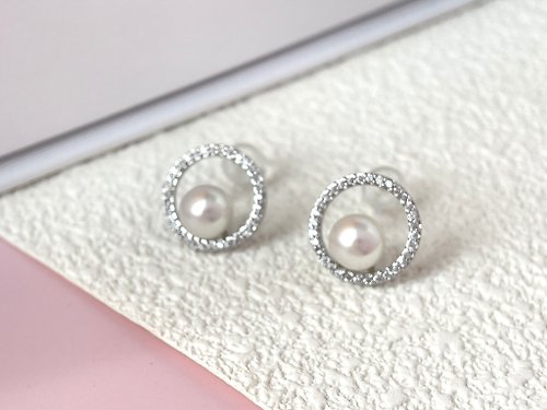 Athena珍珠設計 點睛 天然淡水珍珠 滿鑲 耳環