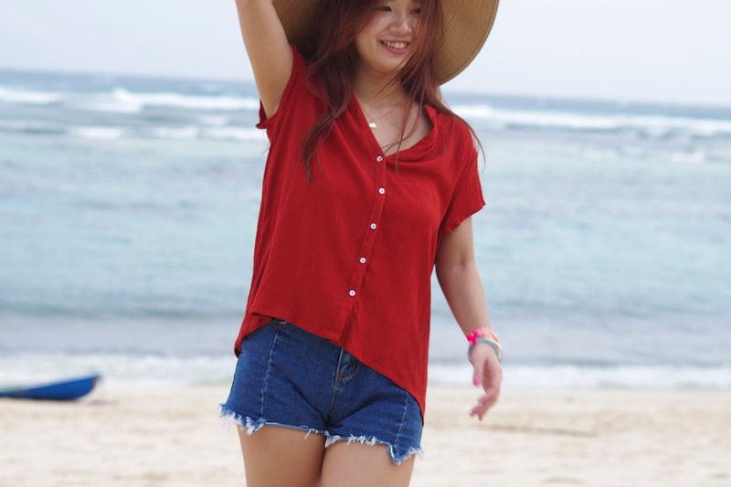 V-neck summer blouse <Red> - Women's Tops - Other Materials Red