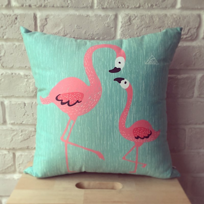 Zoo | Flamingo double-sided hand-painted illustration nap pillow pillow for home gift - Pillows & Cushions - Cotton & Hemp Blue