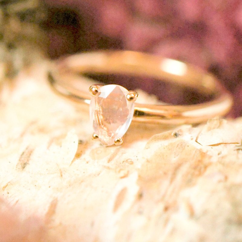PASSION - Rose Cut Pear Rose Quartz 18K Rose Gold Plated Silver Ring - General Rings - Gemstone Pink