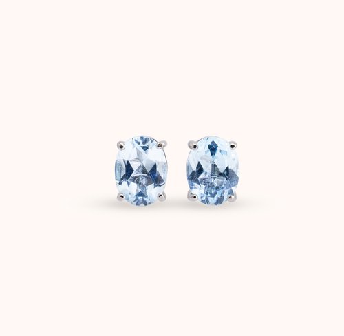 安珠 AND JEWEL 每天配戴的天然寶石 安珠 託帕石 藍色 天空藍 橢圓 6*8mm 耳環 經典系列 Oval E 寶