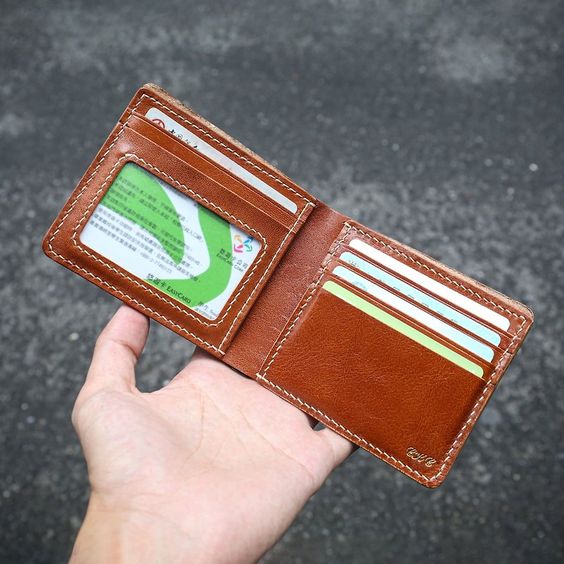 Eight-card photo wallet/short clip/ Silver/wallet [Hand-dyed leather/hot stamping experience/group of one person] Taichung - Leather Goods - Genuine Leather 