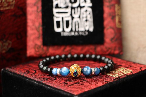 TIBUKKYO德榕藏品 原礦無染色黑曜石6mm圓珠 藍晶石手鍊 臺北客製化串珠設計 飾品