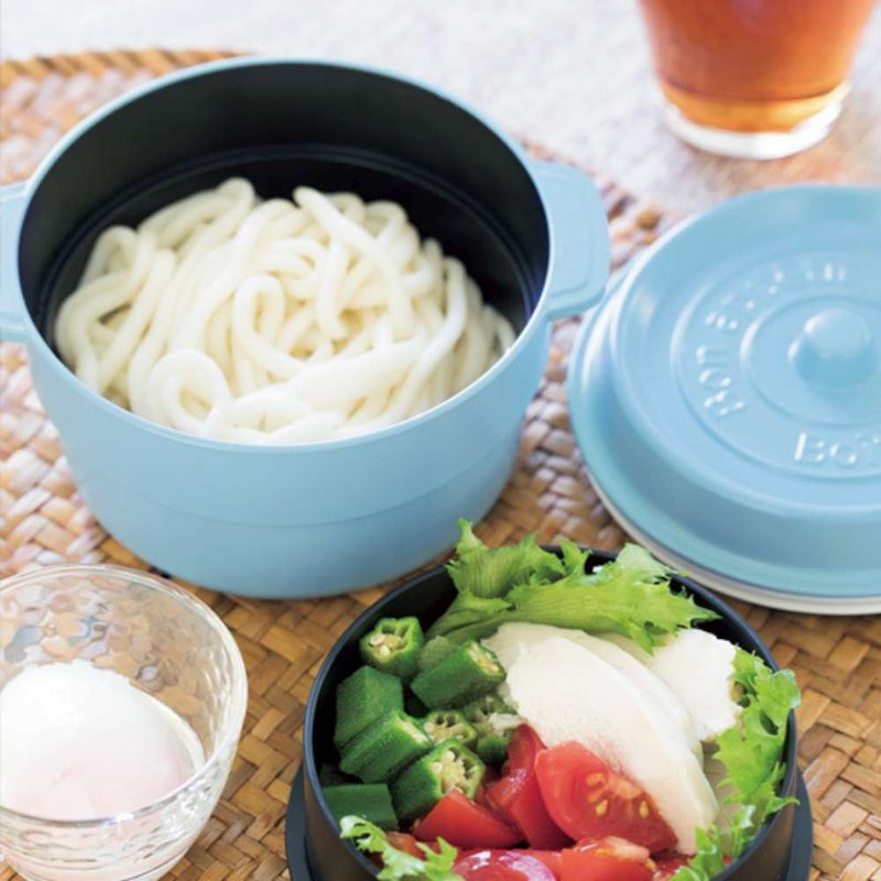 Japan TAKENAKA Japan-made COCOPOT microwaveable round double-layered fresh-keeping box 530ml-water blue - กล่องข้าว - วัสดุอื่นๆ สีน้ำเงิน