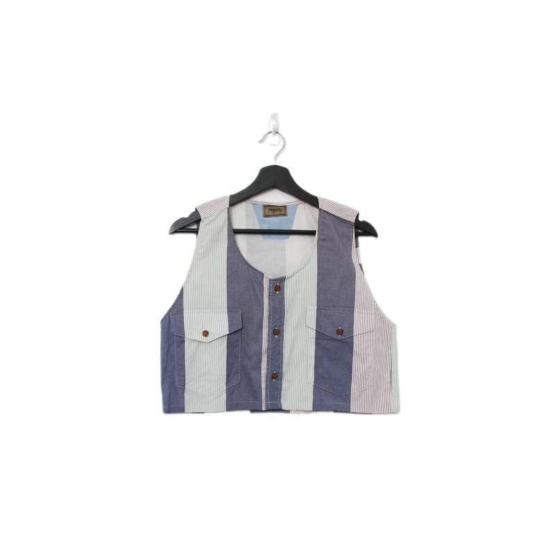 Back to Green-再製水洗丹寧條紋背心 紫綠紋 tt-09 vintage vest - 背心/無袖上衣 - 棉．麻 