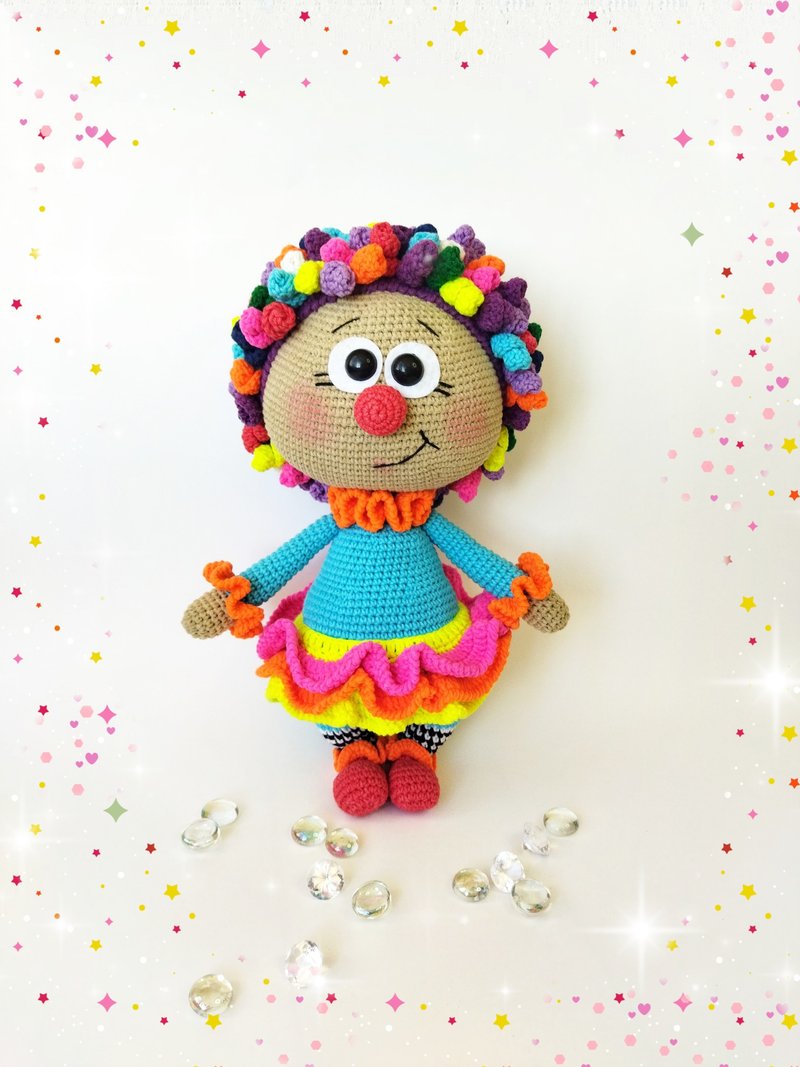 Amigurumi Knitted Bonnie girl. Amigurumi Crochet toy clown. Friendly toy crochet - ของเล่นเด็ก - ผ้าฝ้าย/ผ้าลินิน หลากหลายสี