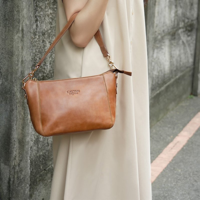 【24hr快速出貨】率性半月 真皮斜背包-5532 三色 - 側背包/斜背包 - 真皮 咖啡色