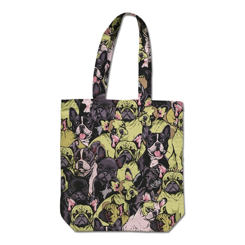 PUG Life • Social Frenchies • Tote Bag - Handbags & Totes - Cotton & Hemp Multicolor