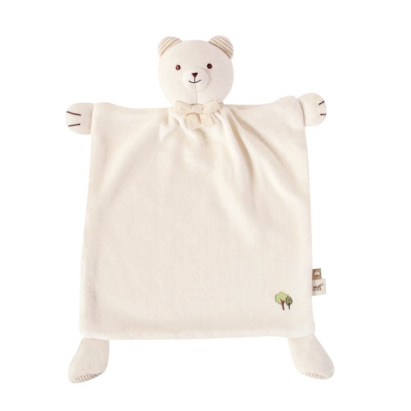 【SISSO有機棉】有機米米熊安撫手帕巾 - 嬰幼兒玩具/毛公仔 - 棉．麻 白色