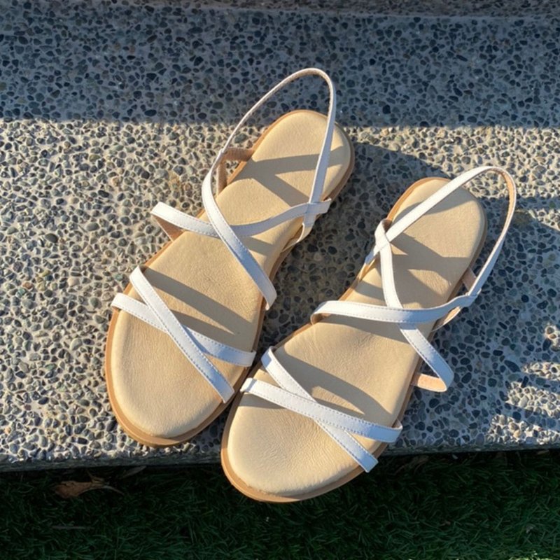 Miss fairy's leather strapless cushion sandals beige - รองเท้ารัดส้น - หนังแท้ 