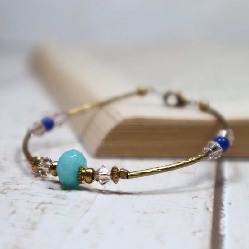 Naive Bronze bracelet Stone/ Lapis / Swarovski Crystal / Mother's Day gift customized - Bracelets - Copper & Brass Blue