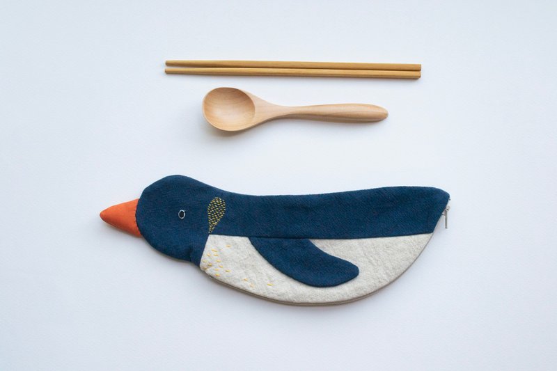 ペンギントラベルカトラリーポーチケース-ネイビー - 箸・箸置き - コットン・麻 多色