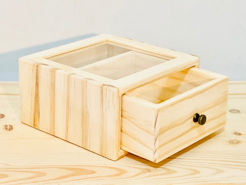 Transparent drawer table storage box 1st floor version [16 x16 x8.5] - Woodwork Series - กล่องเก็บของ - ไม้ สีกากี