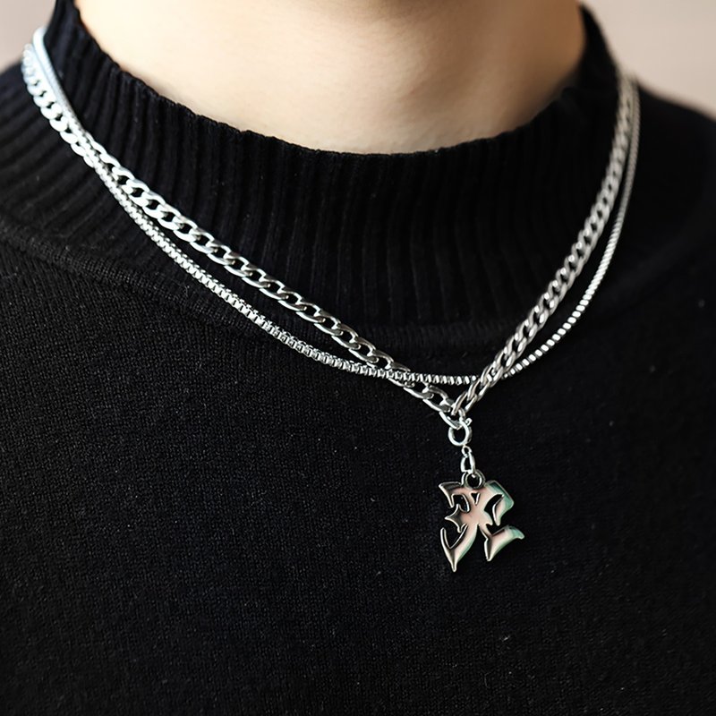 Initial English Alphabet Constellation Double Layer Steel Necklace l Can be assembled at will I Can be customized lettering - สร้อยคอ - สแตนเลส สีเงิน