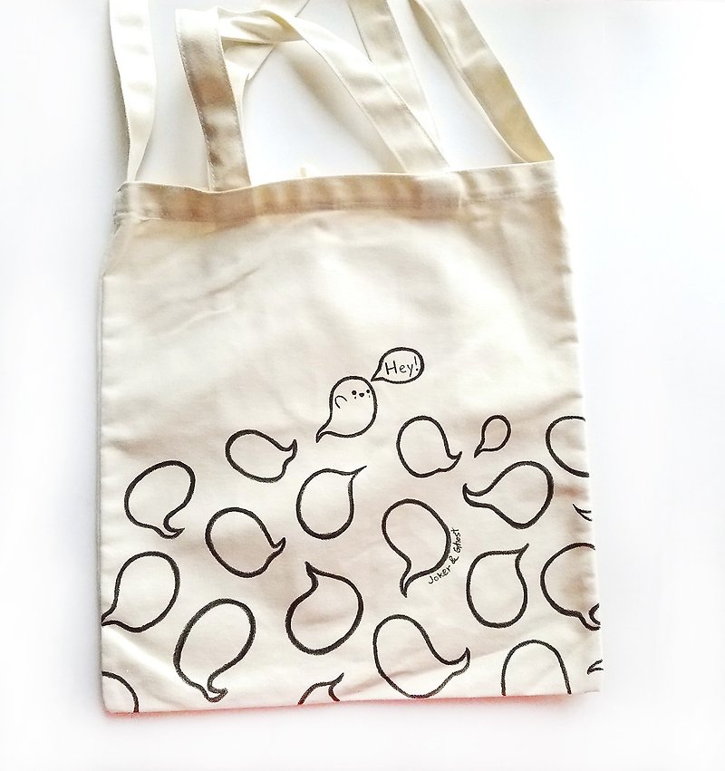 With three hand-painted canvas bag - กระเป๋าแมสเซนเจอร์ - ผ้าฝ้าย/ผ้าลินิน ขาว