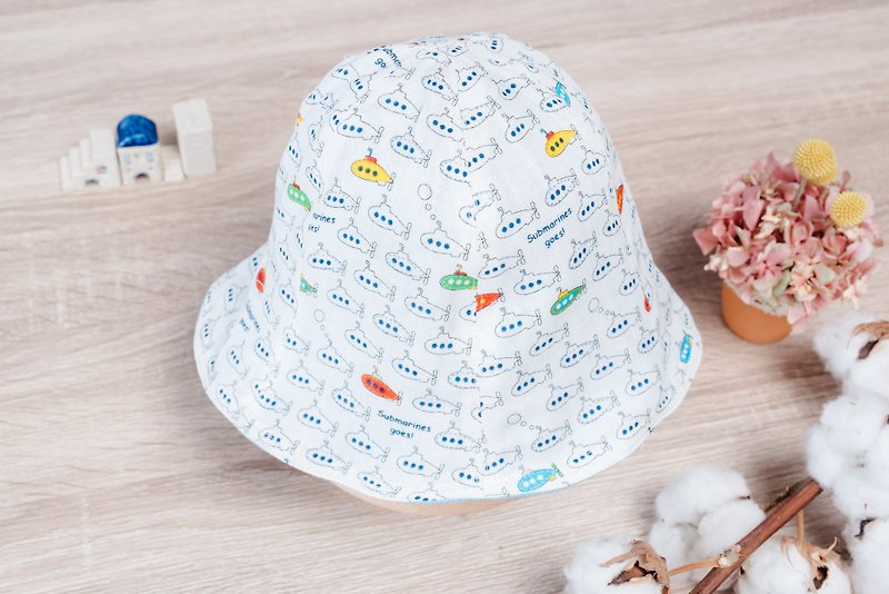 Reversible Fisherman Hat-Traffic 2-Yarn - หมวกเด็ก - ผ้าฝ้าย/ผ้าลินิน สีน้ำเงิน