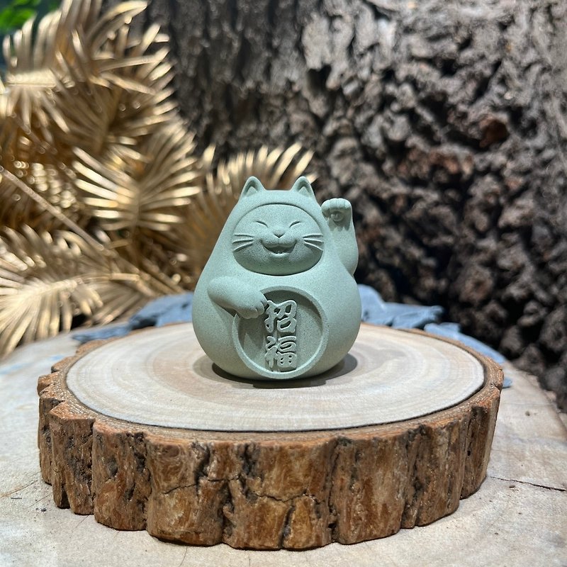 【Peace, blessings and good luck】Pangpang Lucky Cat (medium) Healthy Green - Fragrances - Cement Green