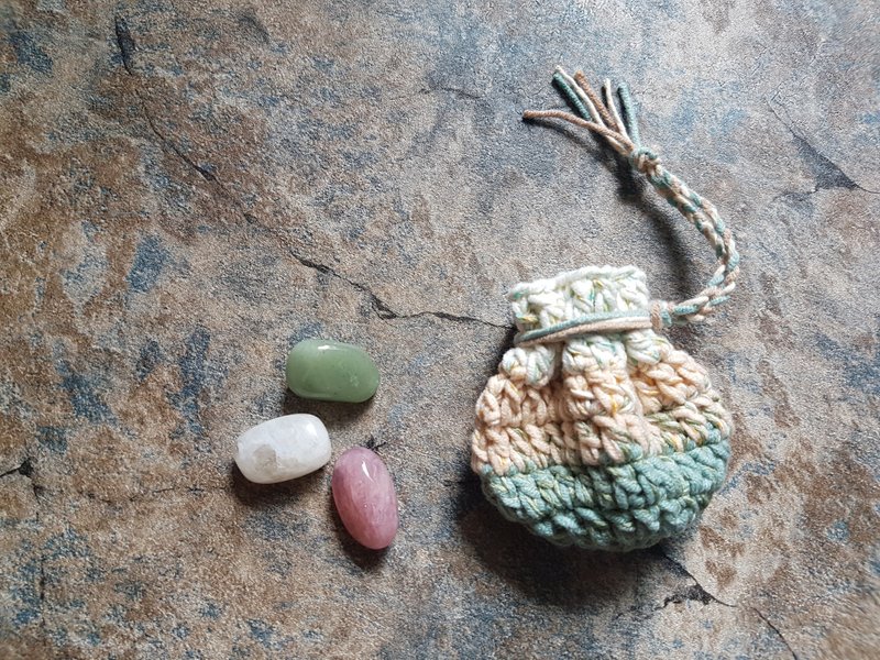 旅行礦袋+隨身能量石 綠東陵/粉紫晶/月光石 編織節氣於小滿 - 其他 - 棉．麻 綠色
