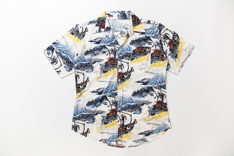 Japanese-style wind shirt day old-fashioned vintage - เสื้อเชิ้ตผู้ชาย - ผ้าฝ้าย/ผ้าลินิน สีน้ำเงิน