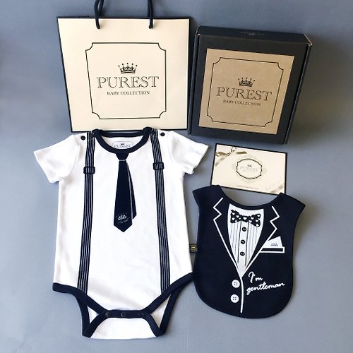 PUREST baby collection PUREST 領帶小紳士 短袖綜合款 寶寶彌月禮盒組 嬰兒 新生兒 送禮